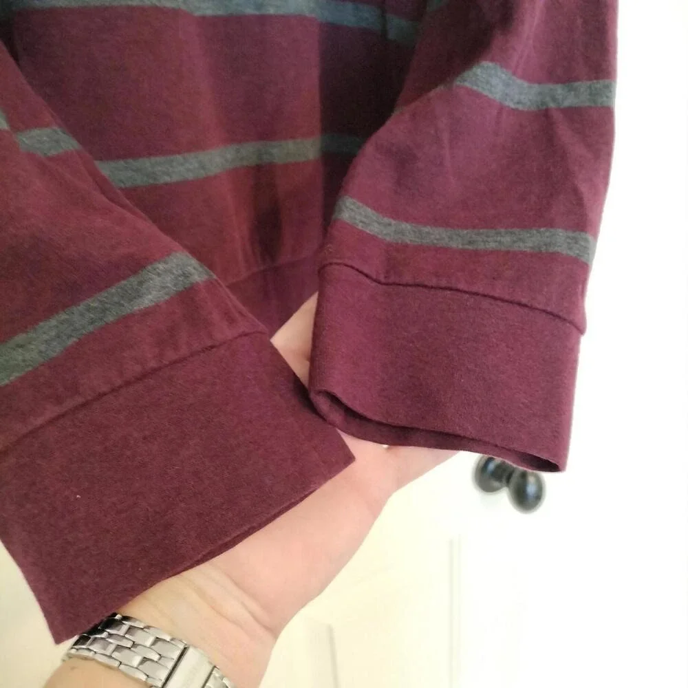 Polo Ralph Lauren Mens 1/4 Zip Sweater Long Sleeve Maroon Red Gray Striped XL